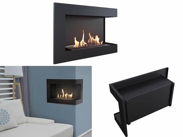 Estufa chimenea bioetanol de pared esquinera