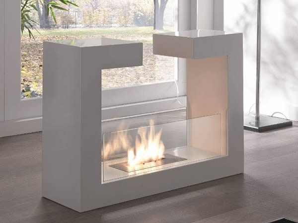 Estufa chimenea bioetanol suelo moderna lacada blanca