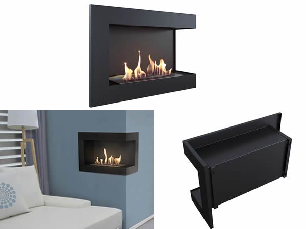 Estufa chimenea bioetanol de pared esquinera