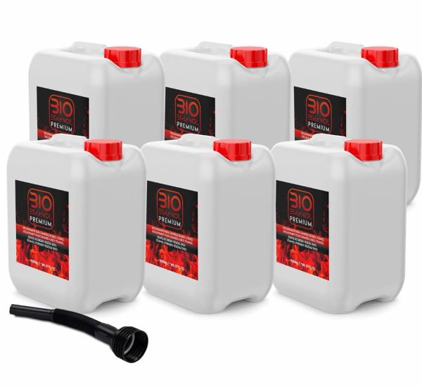 6 x 5 litros Bioetanol Premium con Embudo para chimeneas
